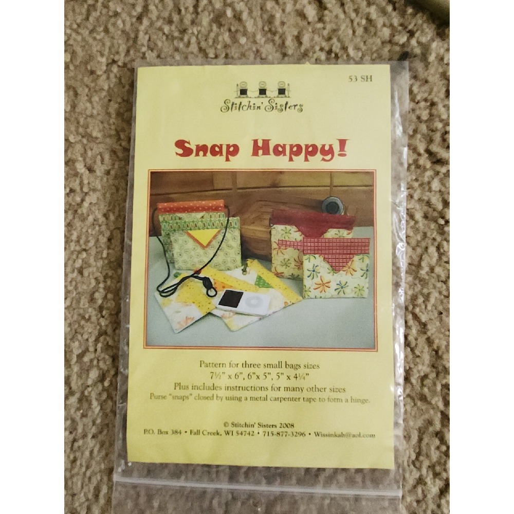 2008 Stitchin' Sisters‎ Snap Happy Small Bags 53 Sewing Pattern 3 Sizes w/ snaps